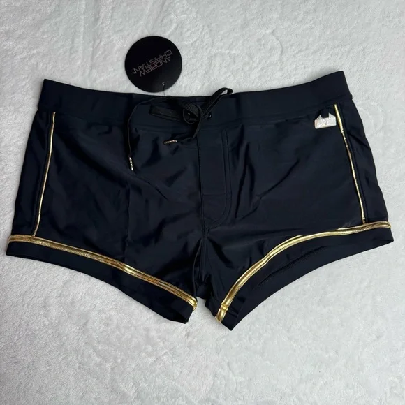 Andrew Christian Black and Gold Swim Trunks Sleek Design - Picture 3 of 5